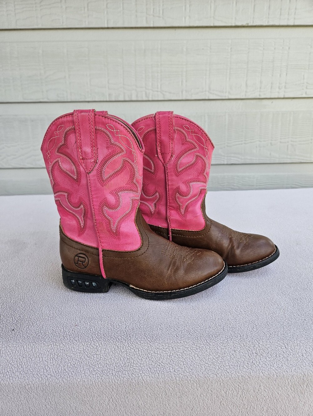 Roper Little Light-Up Western Cowgirl Boots SZ 11 Pink Brown Round Toe Rodeo